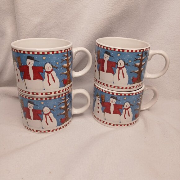 4 Cups and Saucer Sets Sakura Debbie Mumm Vintage 1997 Stoneware Christmas - Picture 15 of 16